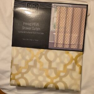 Printed PEVA Shower Curtain - Gold and White